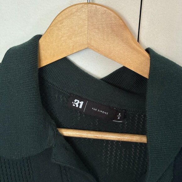 Le 31 (Simons) Knitted/Wool-Like Shirt, Dark Green - Picture 3 of 3